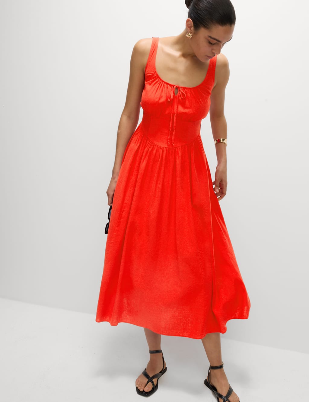 Marks & Spencer Womens Linen Swing Midi Dress in Red - M&S | eBay UK