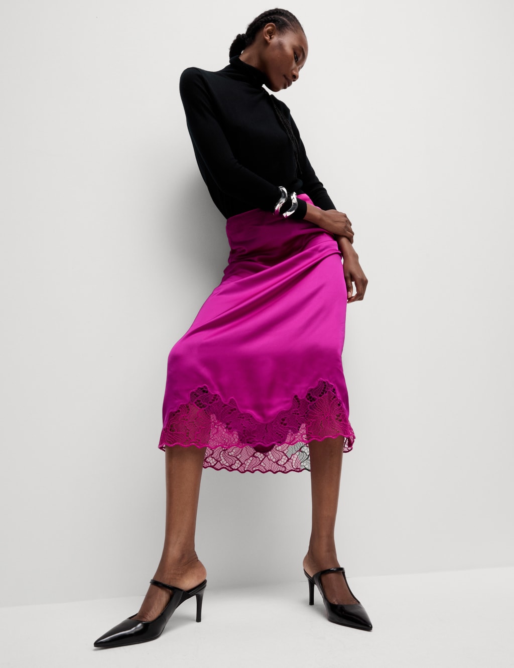 Marks & Spencer Womens Pink Viscose Midaxi Slip Skirt - M&S