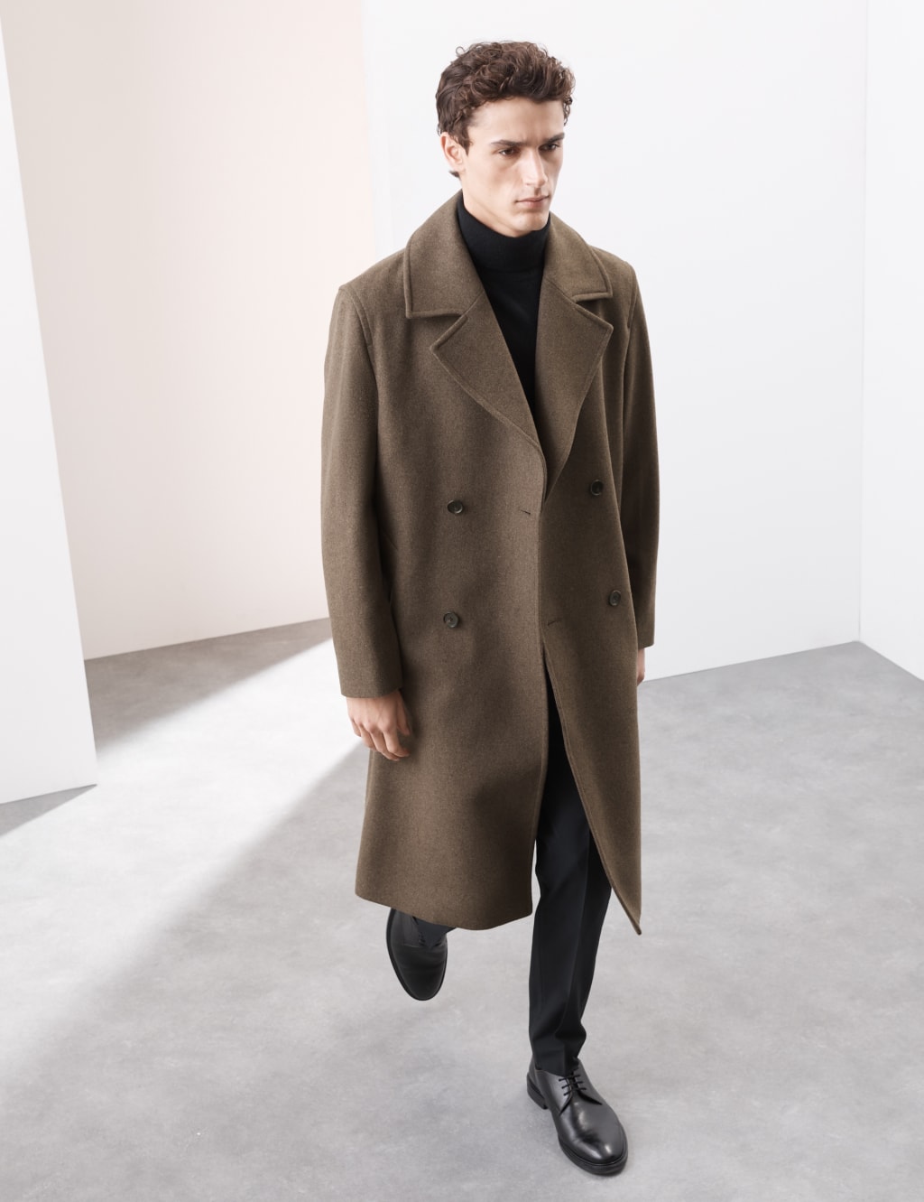 Marks Spencer Mens Brown Wool Longline Coat M&S